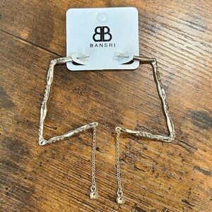 NWT Bansri Gold Angled Bar Yellow Crystal Statement Dangle Earrings Flower Charm